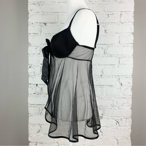 Y2K Victorias Secret Babydoll Cami Black Front Tie Padded Negligee Teddy Dress M - Picture 5 of 6
